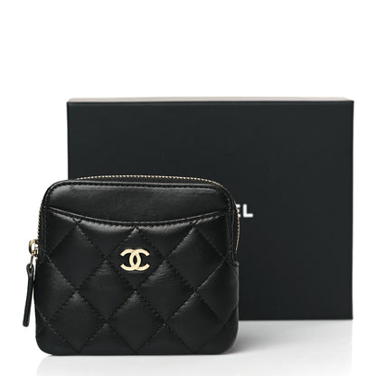 Chanel Lambskin Quilted Zip Card Holder Wallet Black 8 of 8