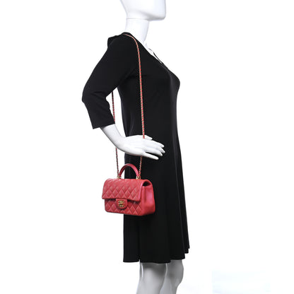 Chanel Iridescent Lambskin Quilted Mini Top Handle Rectangular Flap Red 2 of 11