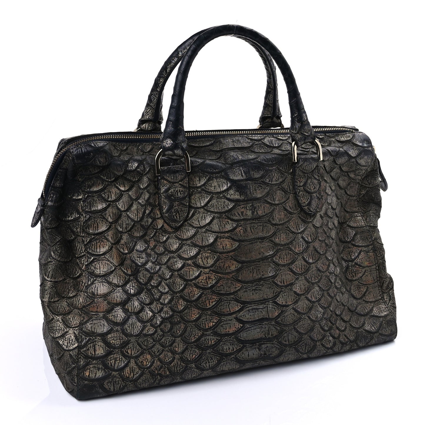 Metallic Snake Print Medium Del Rey Satchel Gold