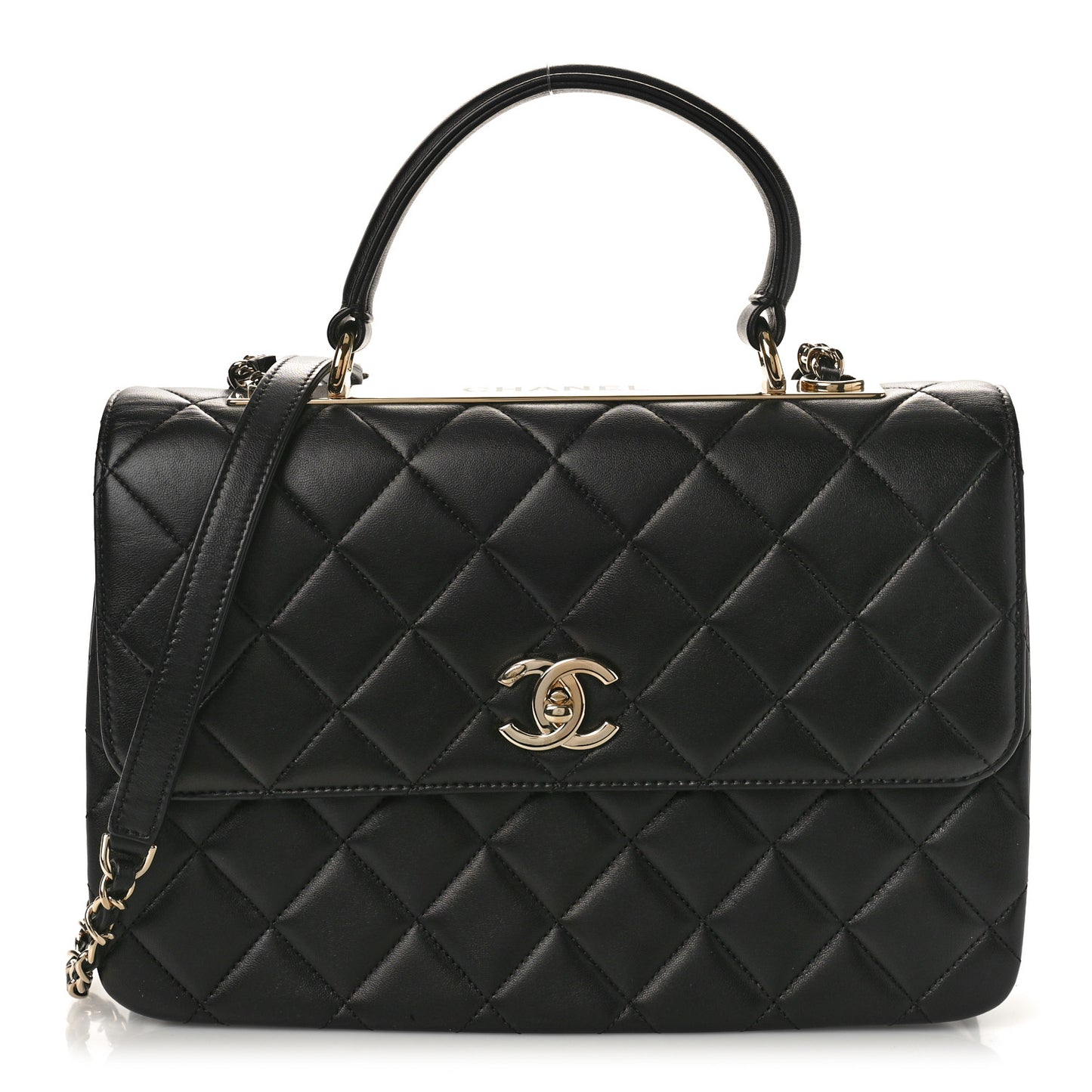 Lambskin Quilted Medium Trendy CC Flap Dual Handle Bag Black