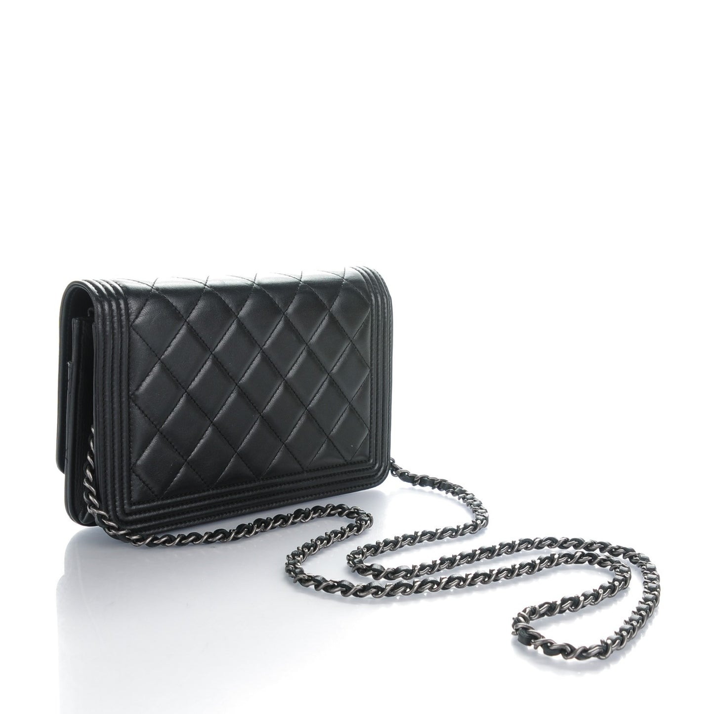 Lambskin Quilted Boy Wallet On Chain WOC Black