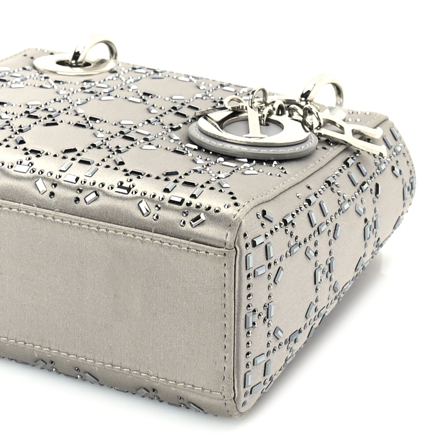 Christian Dior Satin Crystal Cannage Mini Lady Dior Grey 8 of 8