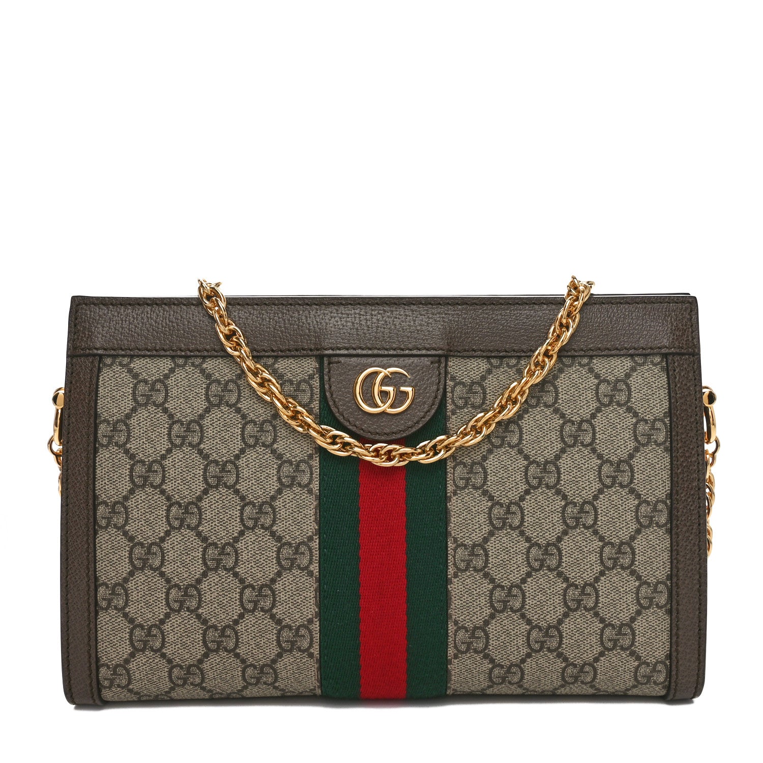 Gucci GG Supreme Monogram Web Small Ophidia Chain Shoulder Bag Brown 1 of 9