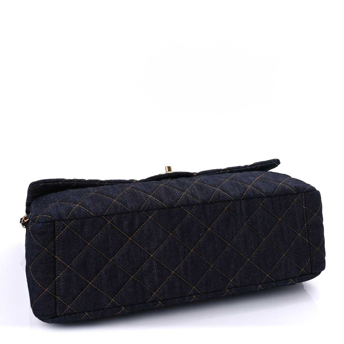 Denim Quilted XXL Travel Flap Bag  Dark Blue Orange