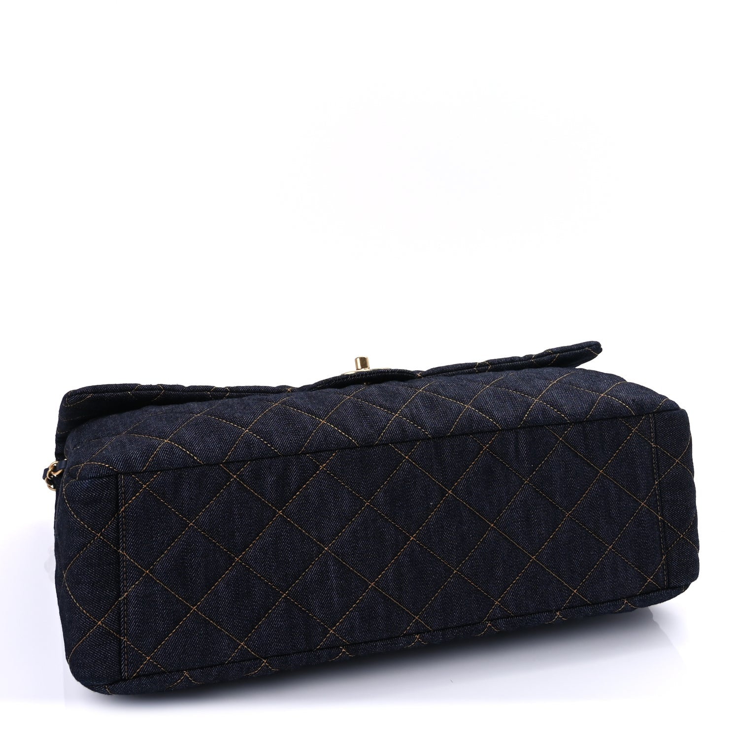 Chanel Denim Quilted XXL Travel Flap Bag  Dark Blue Orange 3 of 8
