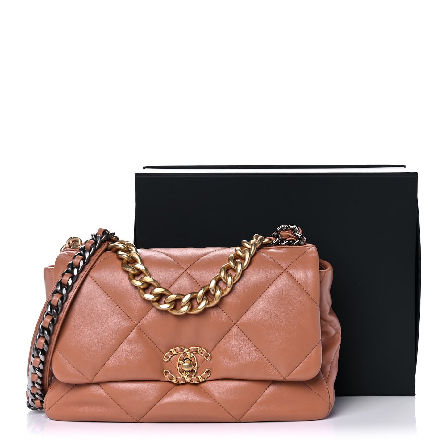 Lambskin Quilted Large Chanel 19 Flap Brown