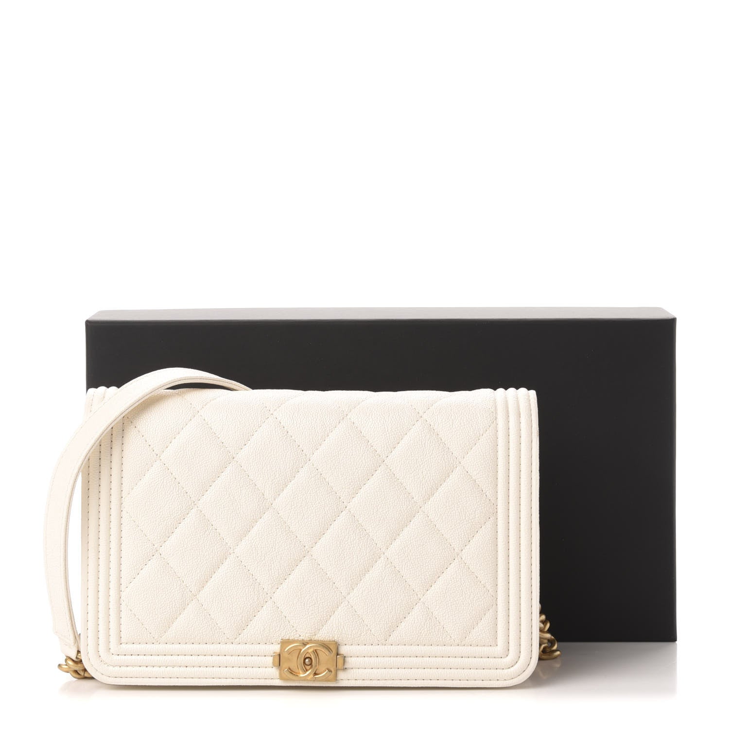 Chanel Caviar Quilted Boy Wallet On Chain WOC White 13 of 13
