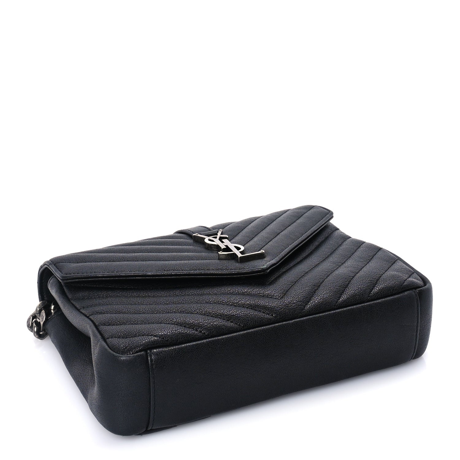 Saint Laurent Sheepskin Matelasse Chevron Monogram Medium College Bag  Black 3 of 8