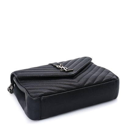 Saint Laurent Sheepskin Matelasse Chevron Monogram Medium College Bag  Black 3 of 8