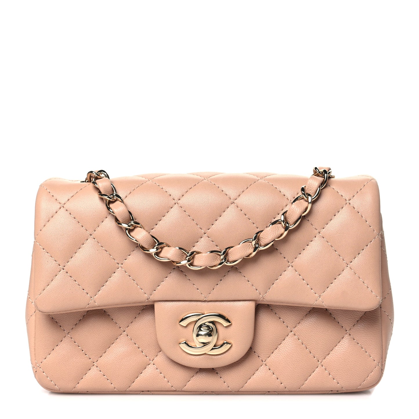 Lambskin Quilted Mini Rectangular Flap Beige