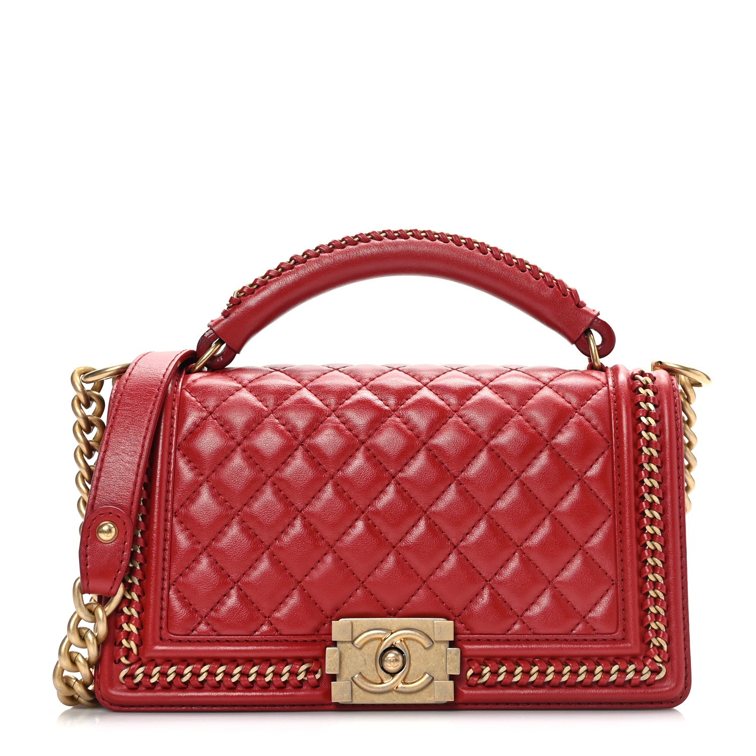 Chanel Lambskin Quilted Medium Top Handle Boy Flap Red 2 of 8