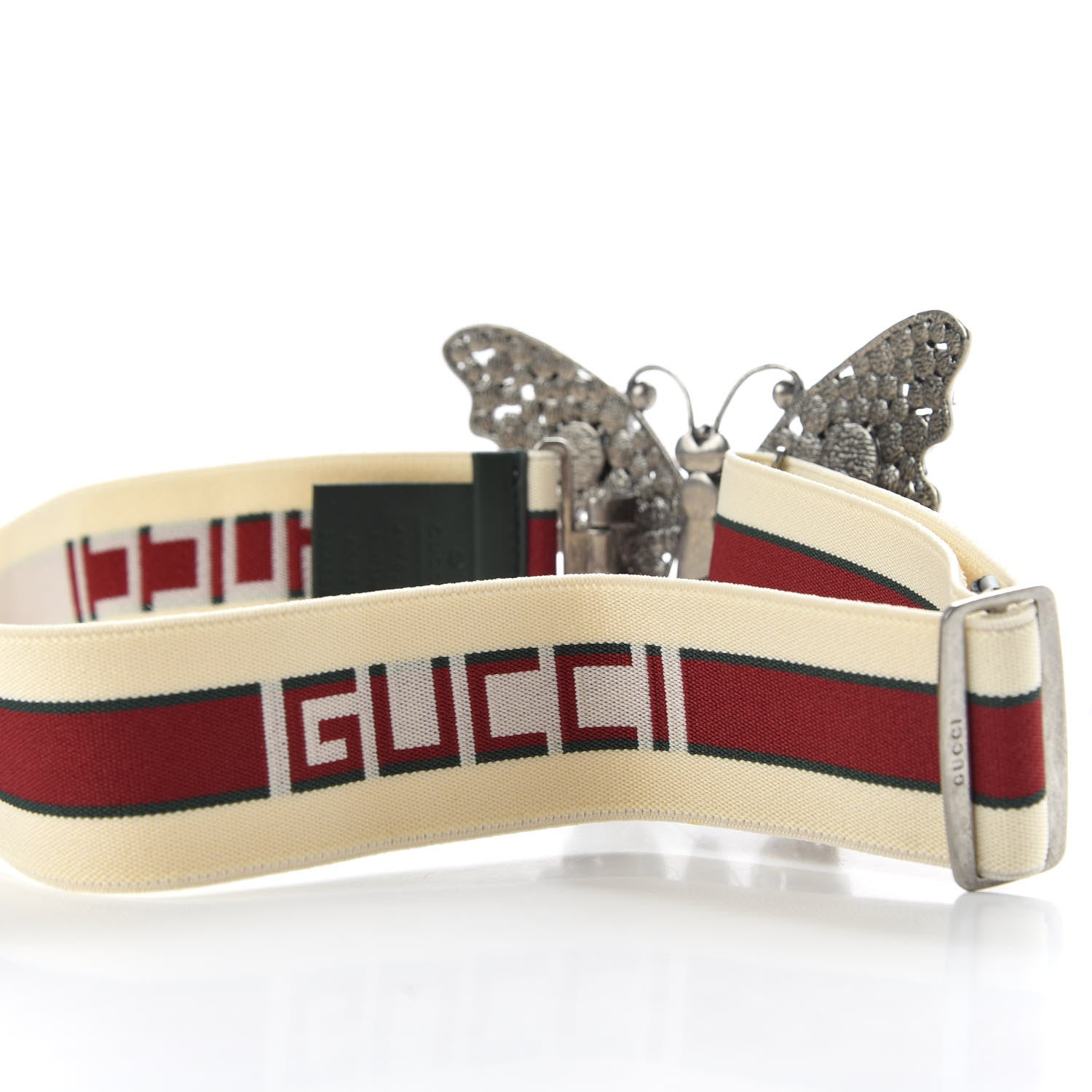 Gucci Jacquard Crystal Stripe Butterfly Belt 80 32 White 4 of 5