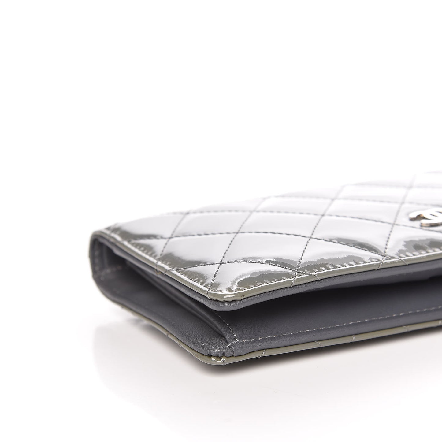Patent Quilted Yen Wallet Grey