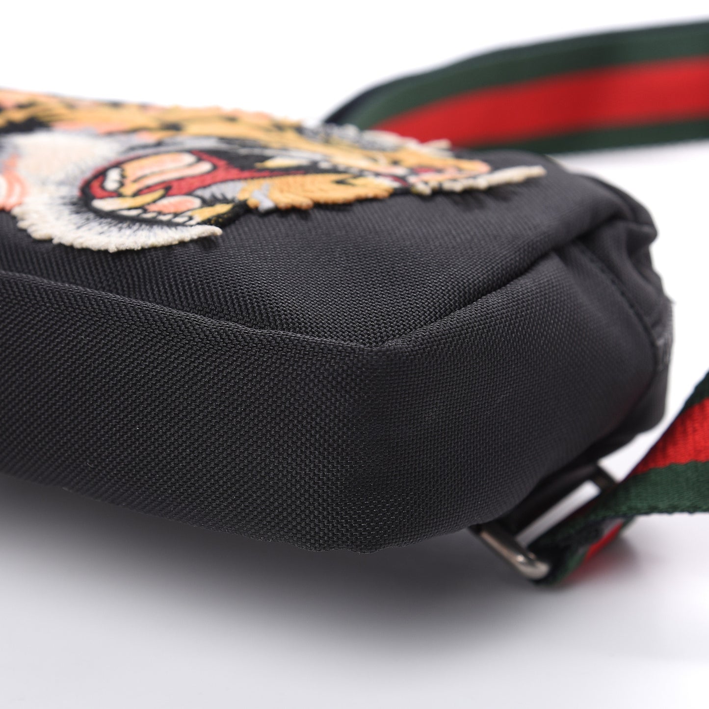 Canvas Web Tiger Embroidered Messenger Bag Black