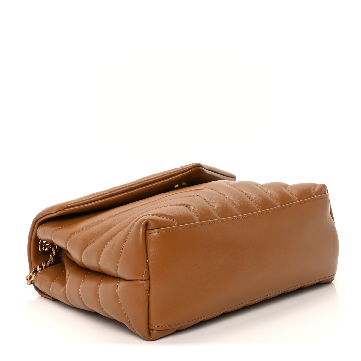 Saint Laurent Calfskin Y Quilted Monogram Small Loulou Chain Satchel  Dark Natural 3 of 8