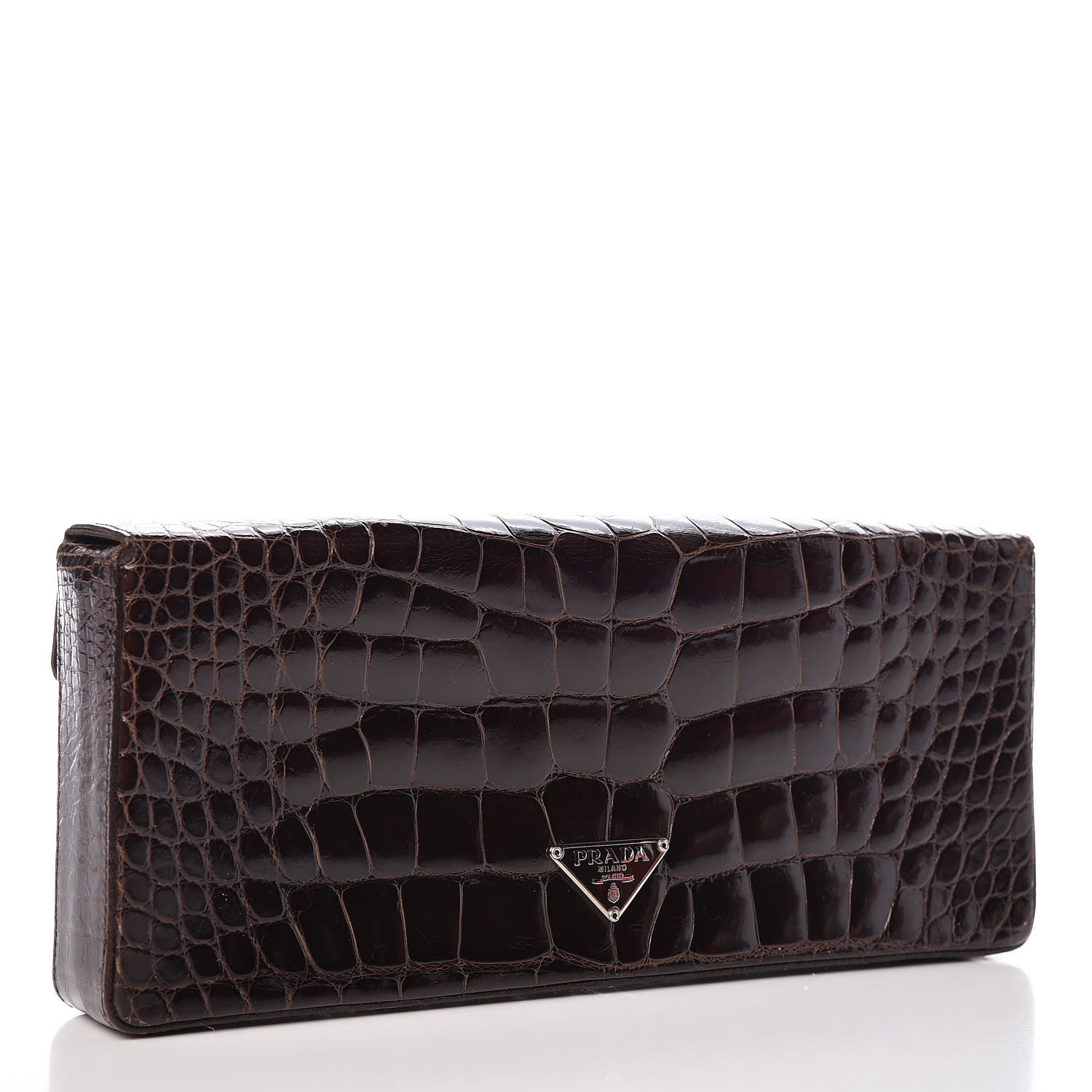 Prada Calfskin Crocodile Embossed Clutch Moro 3 of 8