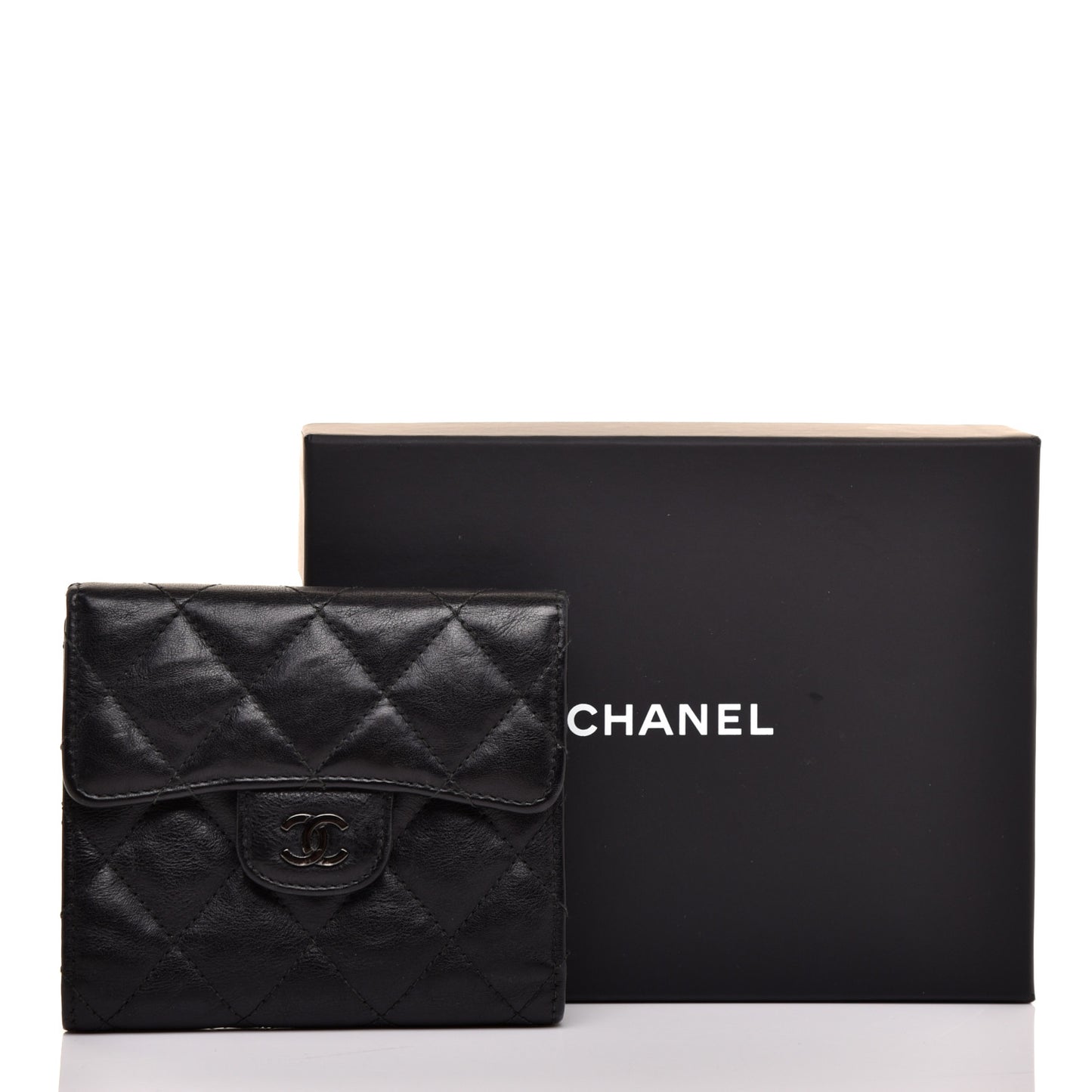 Calfskin Quilted Compact Flap Wallet So Black