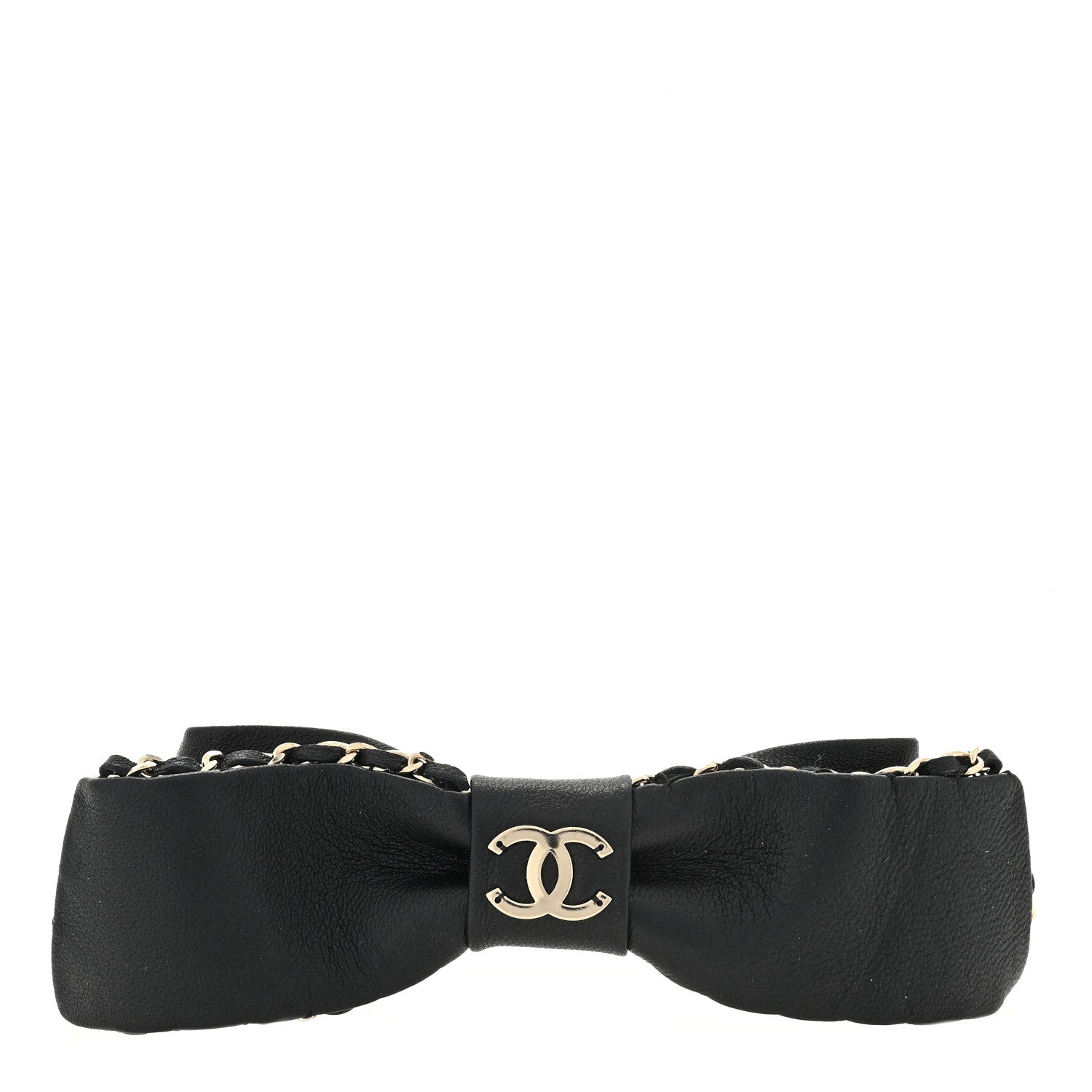 Chanel Lambskin Bow Chain CC Hair Clip Black 1 of 4