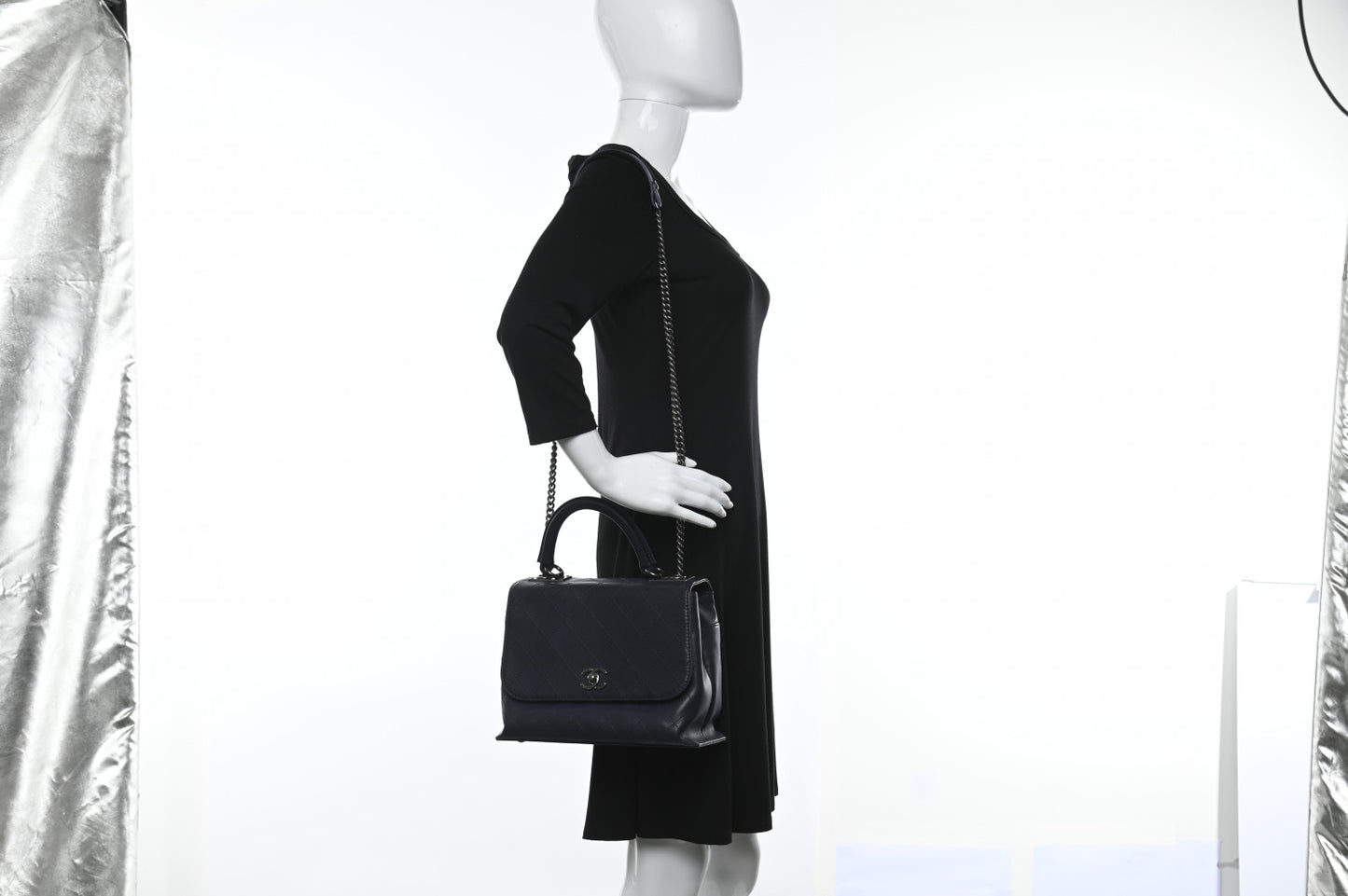 Calfskin Stitched Urban Luxury Top Handle Bag Navy