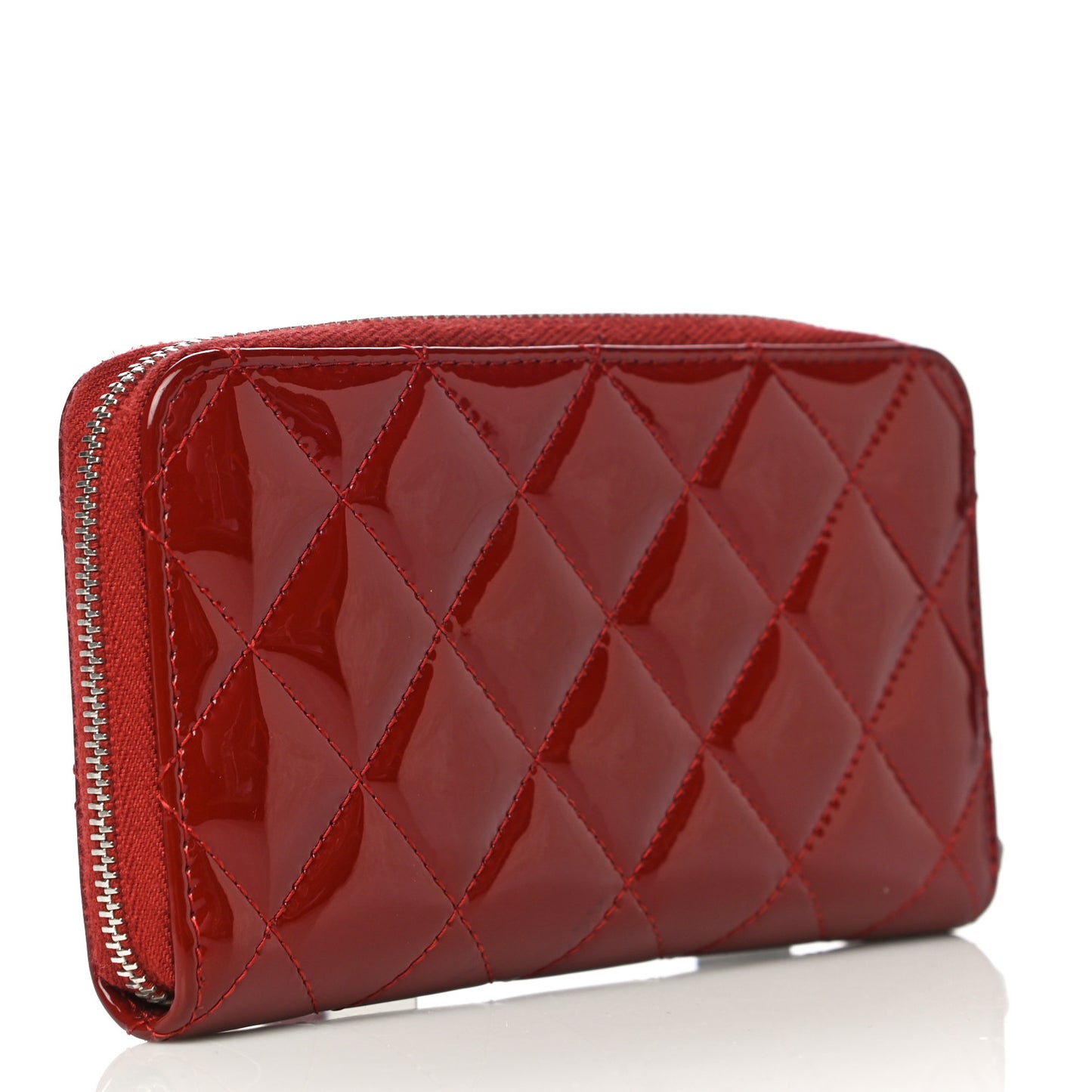 Patent Quilted Large Gusset Zip Around Wallet Red