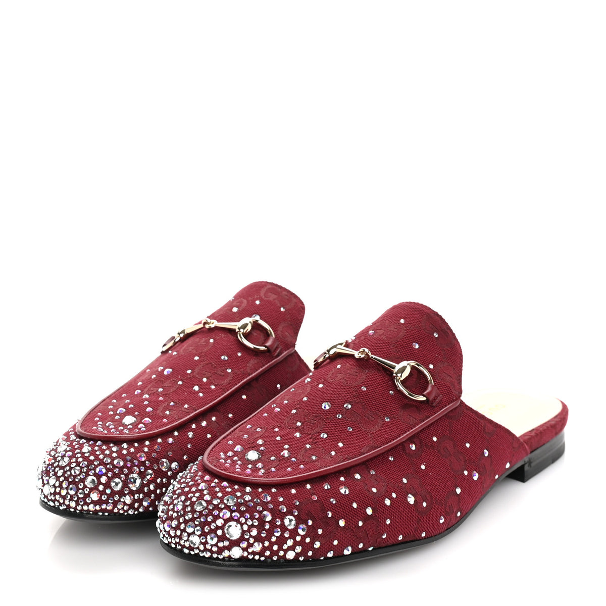 Crystal Canvas GG Monogram Nappa Womens Princetown Slippers 39 6 Rosso Ancora