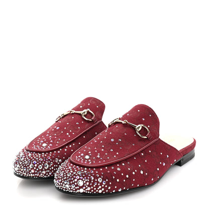 Gucci Crystal Canvas GG Monogram Nappa Womens Princetown Slippers 39 6 Rosso Ancora 2 of 7