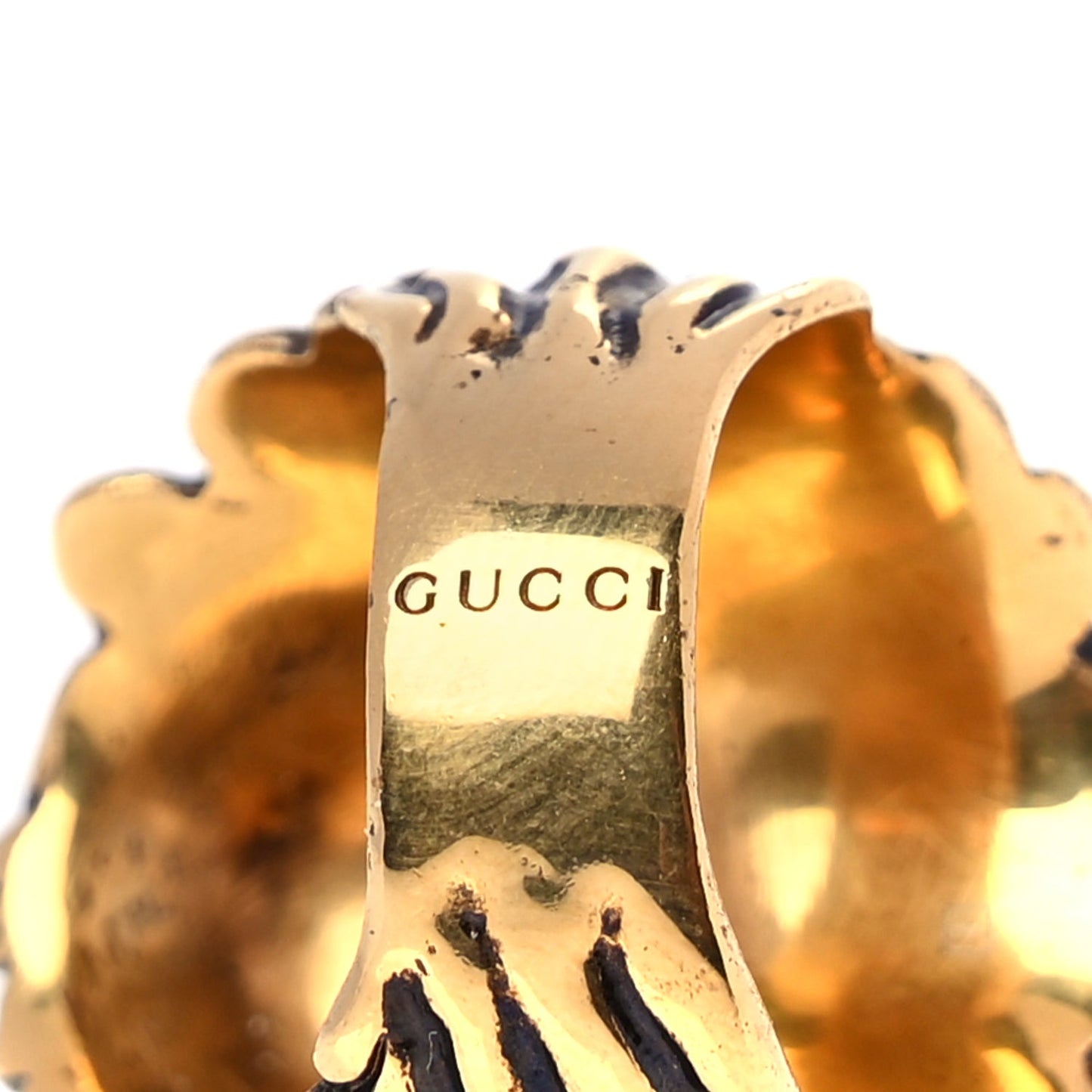 Metal Crystal Lion Head Ring 19 Black Aged Gold