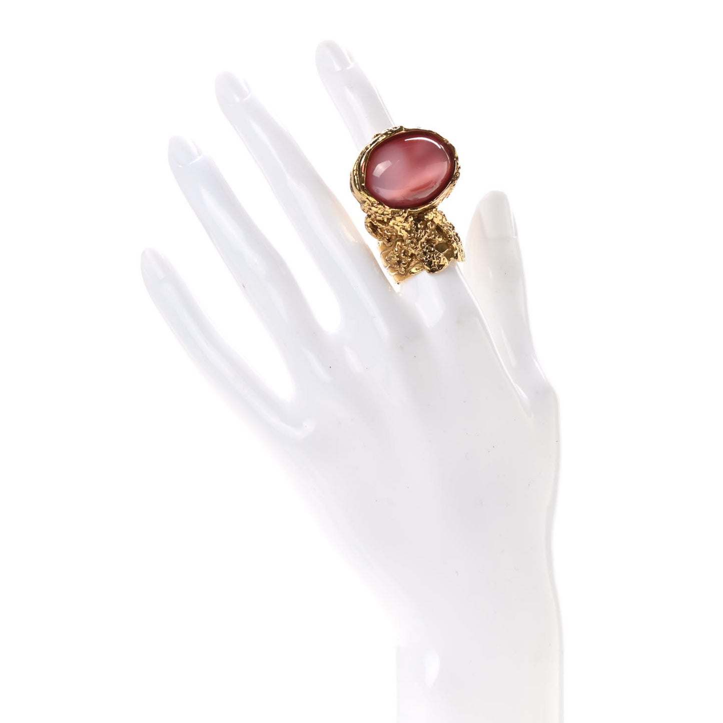 Glass Cabochon Arty Ovale Ring 6 Gold Pink