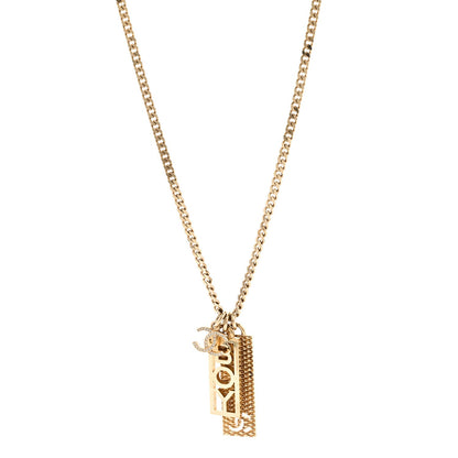 Chanel Metal Crystal CC Boy Pendant Long Necklace Gold 1 of 4