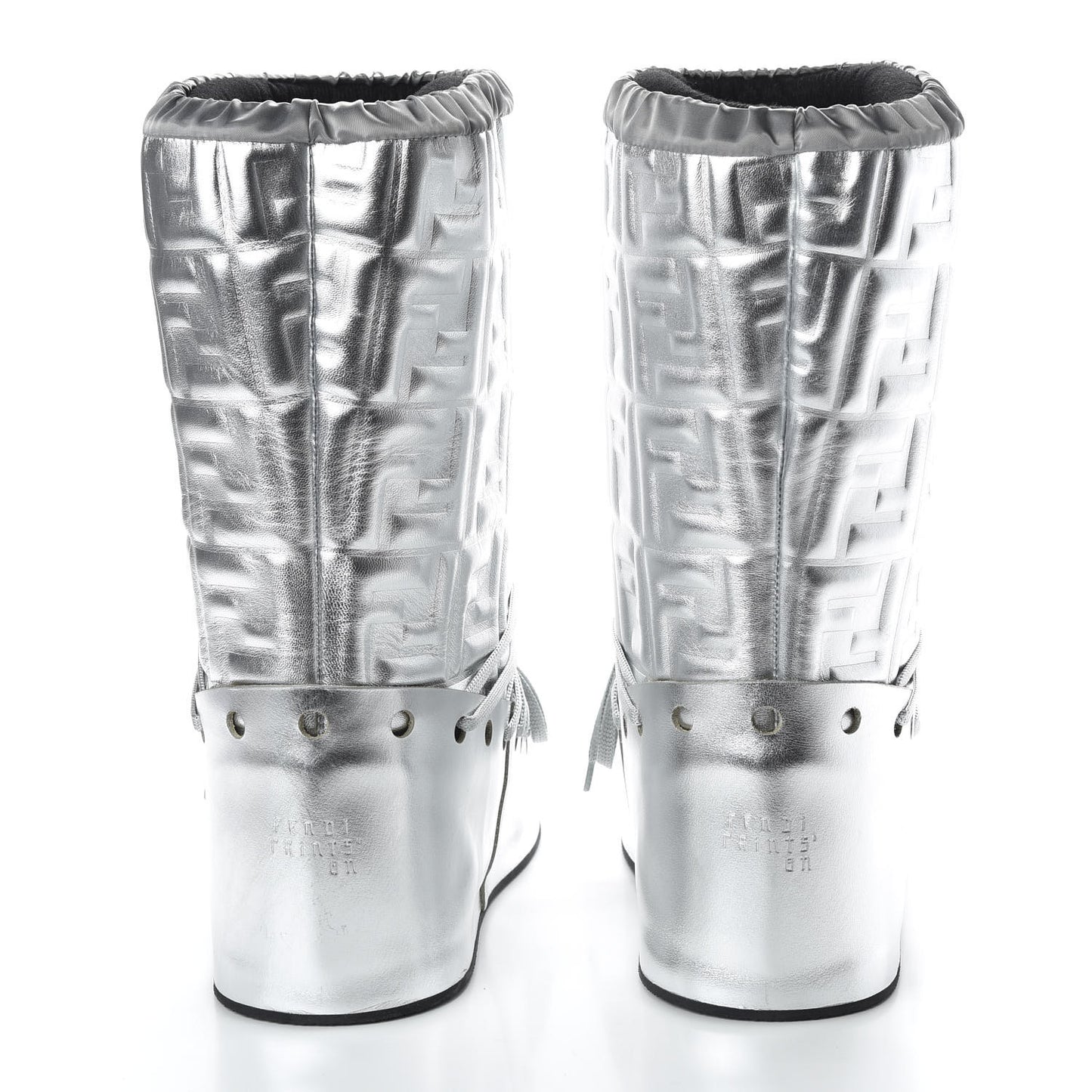 Laminated Nappa FF Embossed T-Rex Lace Up Ski Boots 40 Argento