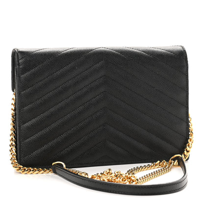 Saint Laurent Grain De Poudre Matelasse Chevron Monogram Envelope Chain Wallet Black 3 of 12