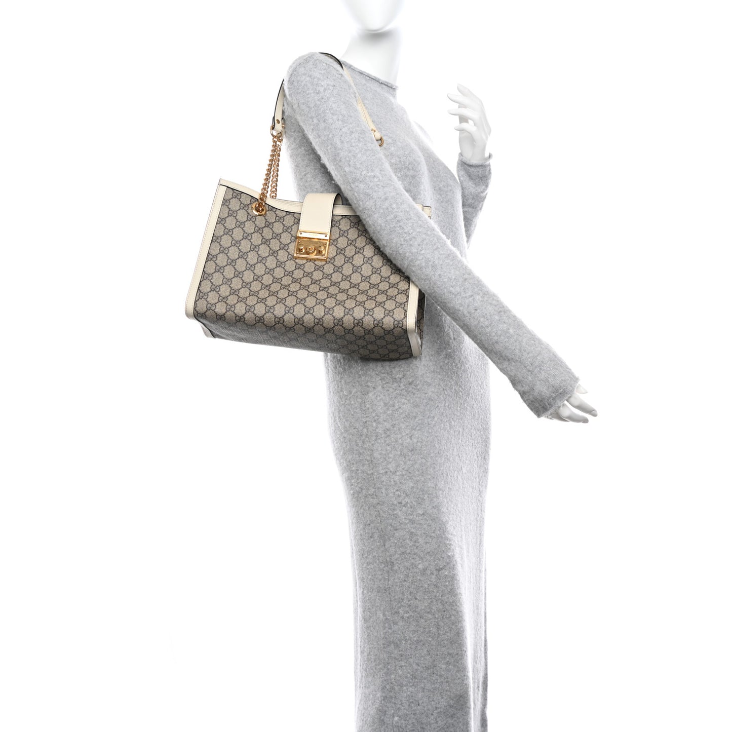 GG Supreme Monogram Medium Padlock Tote White