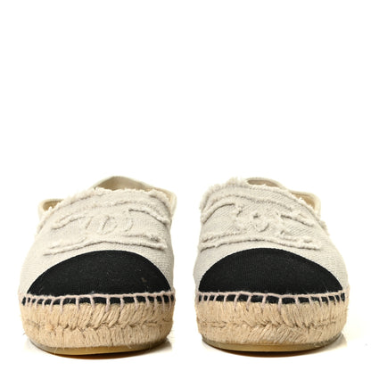 Chanel Canvas Velvet CC Espadrilles 35 Beige Black 2 of 7
