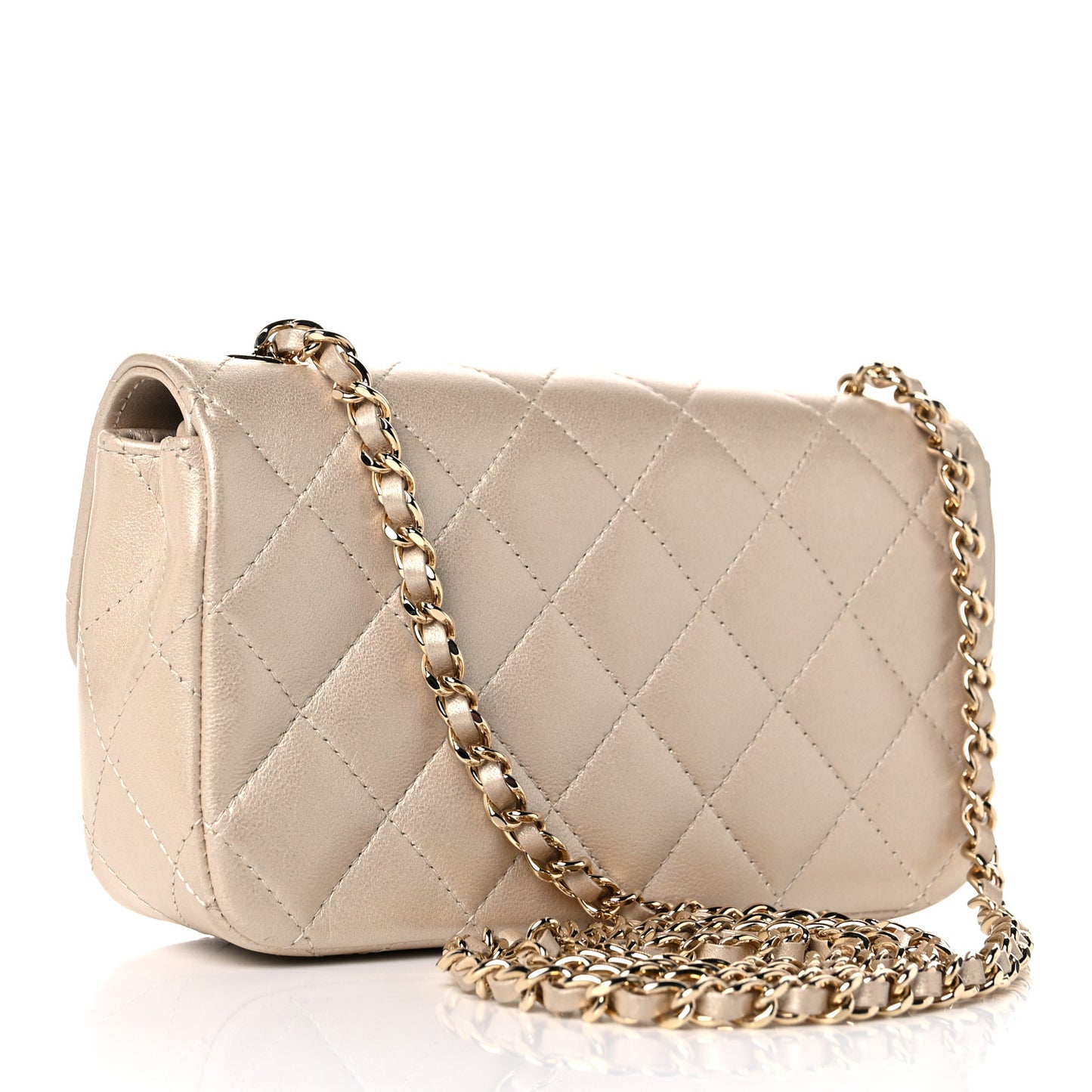 Metallic Lambskin Quilted Extra Mini V For Victory Flap Light Gold