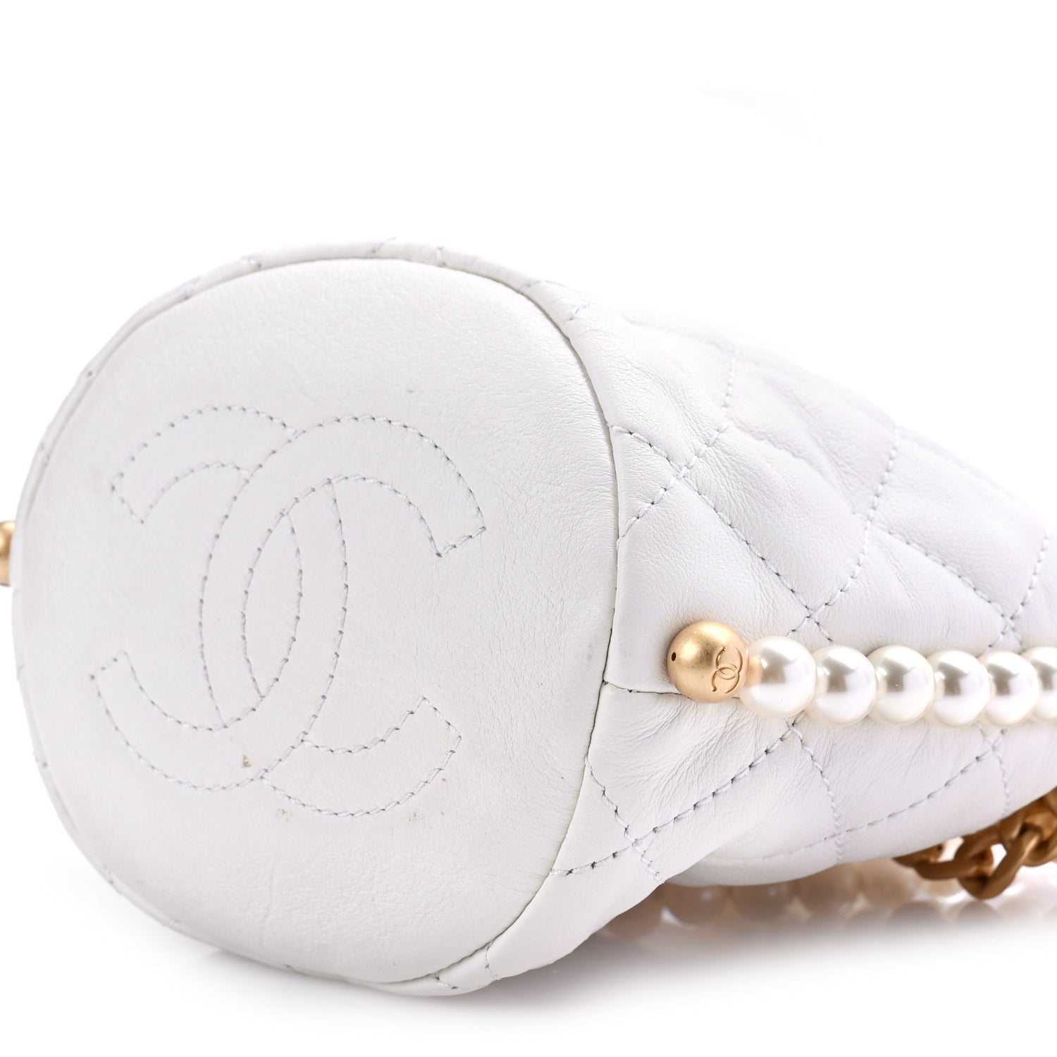 Chanel Calfskin Quilted Pearl Mini About Pearls Drawstring Bucket Bag White 9 of 10