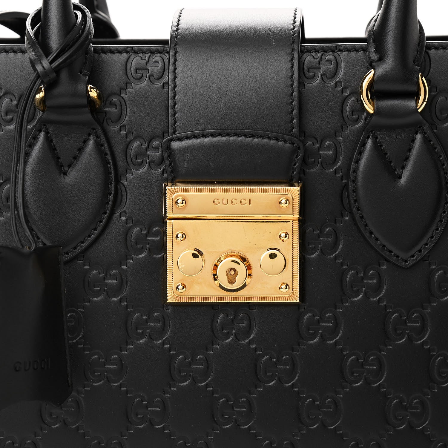 Gucci Guccissima Signature Padlock Double Handle Bag Black 8 of 10