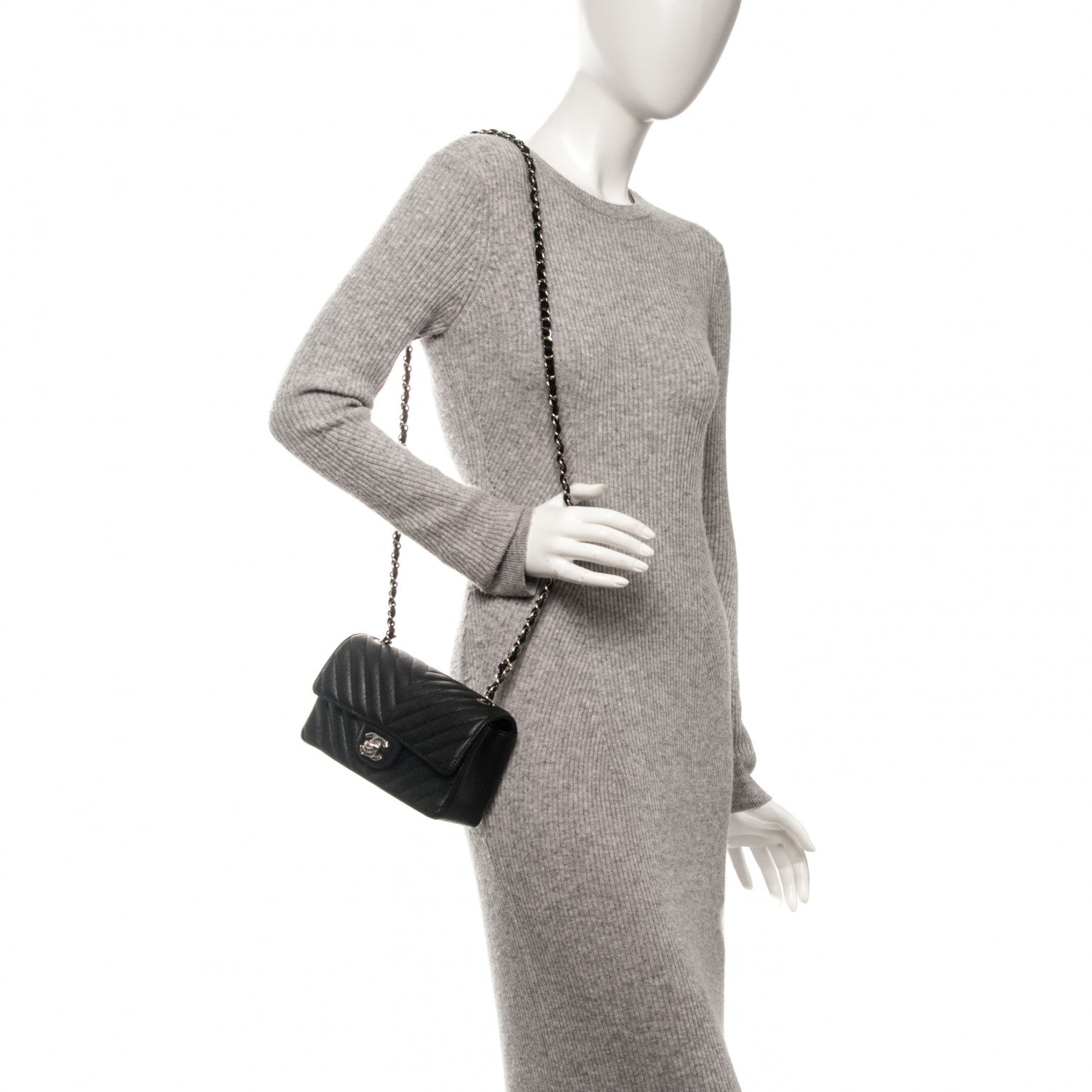 Chanel Caviar Chevron Quilted Mini Rectangular Flap Black 2 of 7