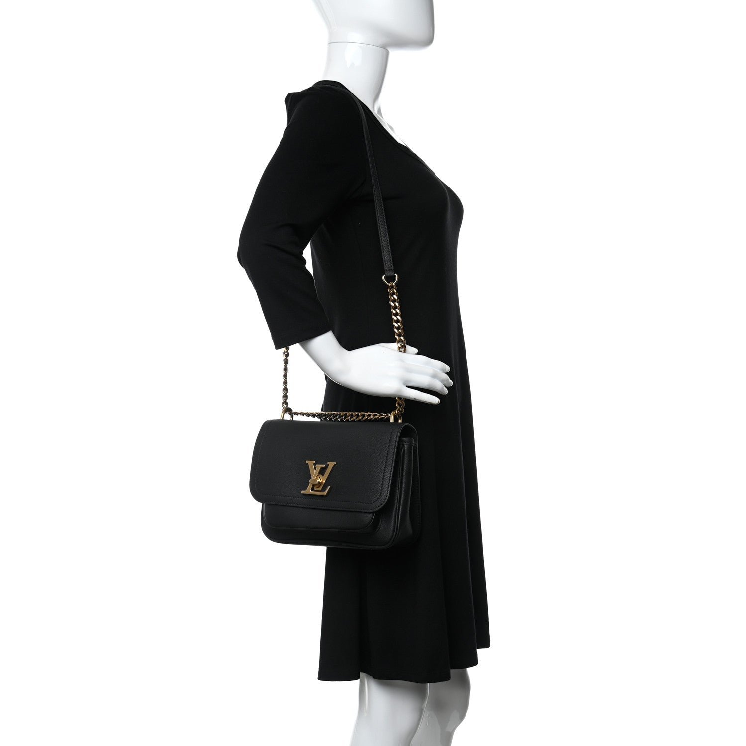 Louis Vuitton Grained Calfskin Lockme Chain Bag Black 2 of 10