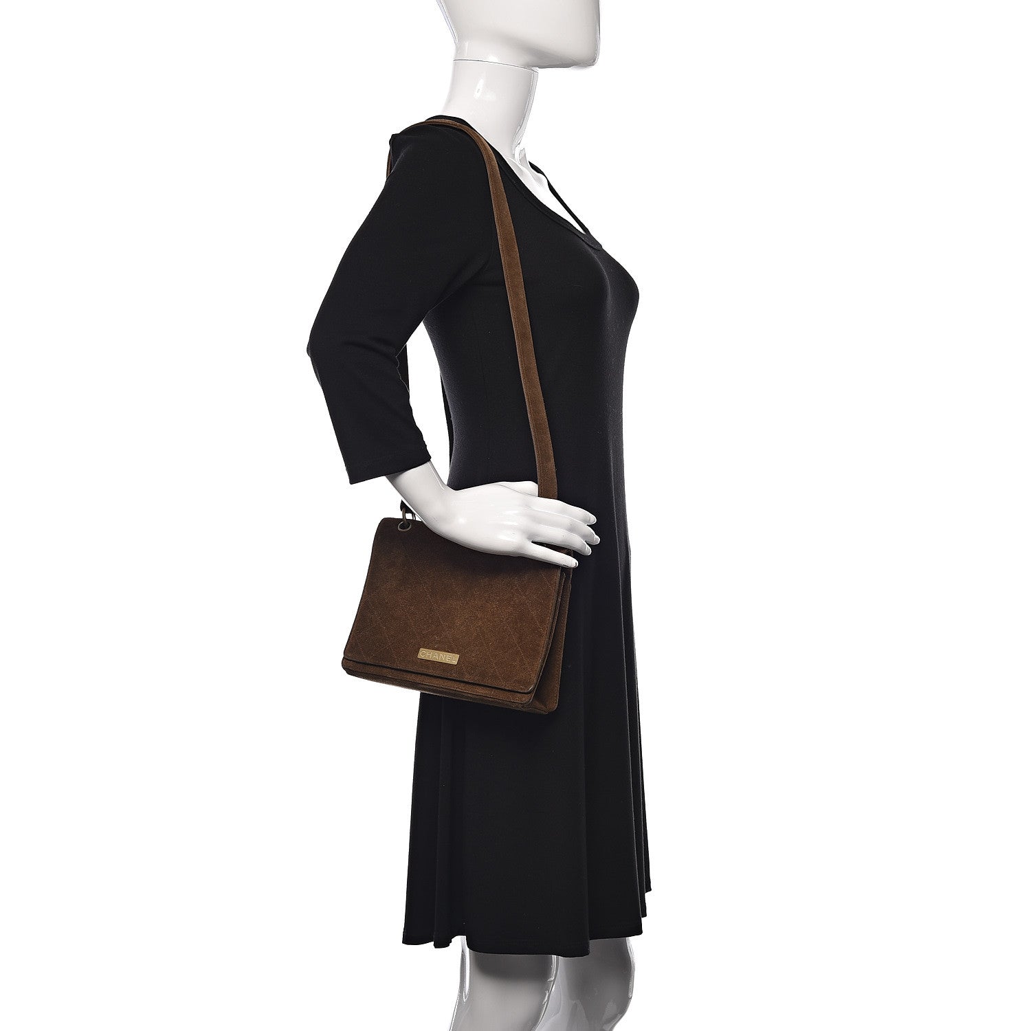 Chanel Suede Stitched Shoulder Bag Brown 2 of 12