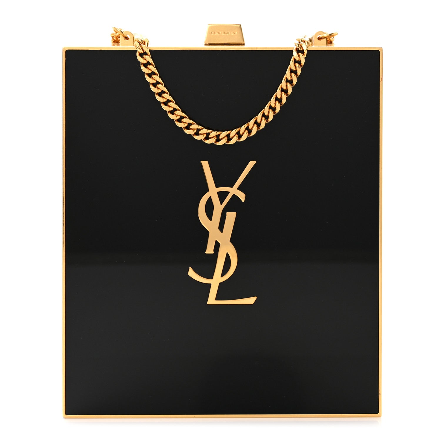 Saint Laurent Plexiglass Monogram Minaudiere Tuxedo Box Clutch Black 1 of 10