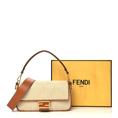 Fendi Raffia Vitello King Lucido FF Embroidered Baguette Alchemy Brandy 10 of 10