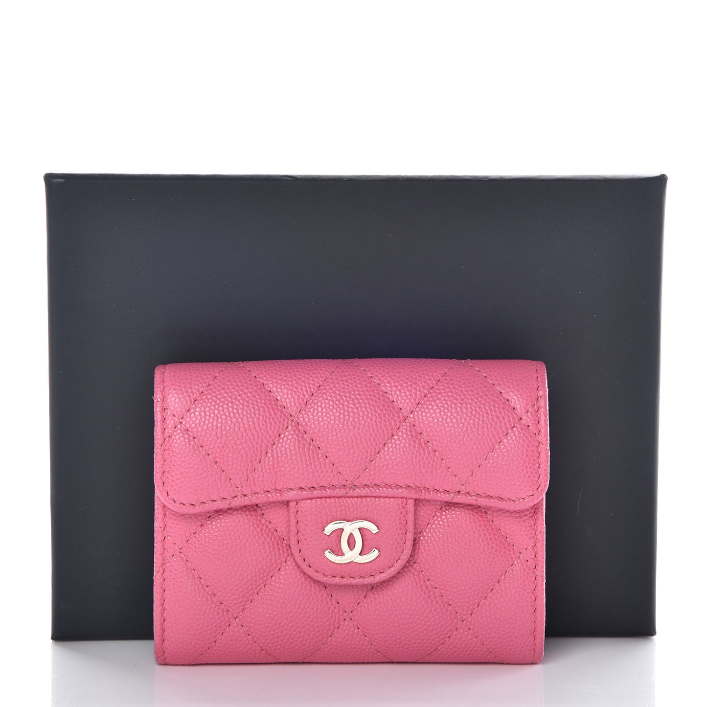 Caviar Quilted Flap Card Holder Wallet Pink