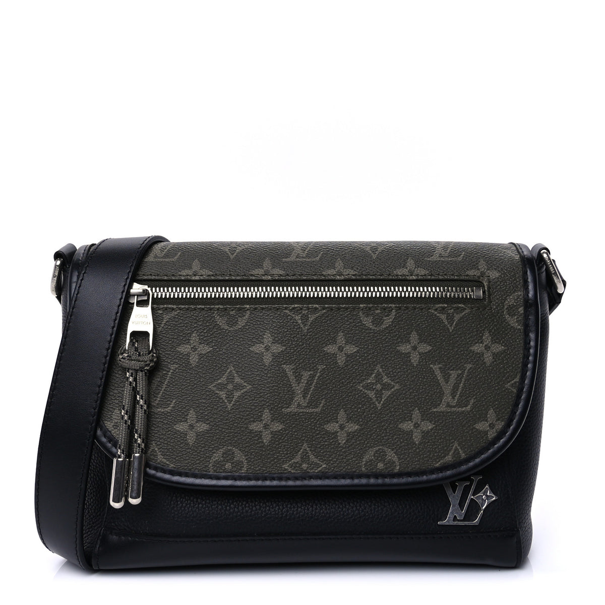 Grained Calfskin Monogram Pulse Messenger Khaki Black