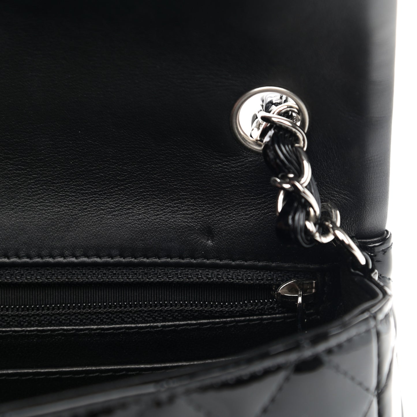 Patent Calfskin Quilted Mini Rectangular Flap Black