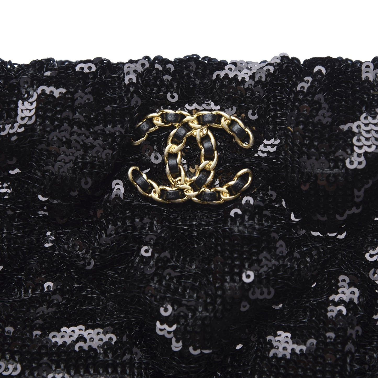 Sequins Quilted Large Chanel 19 Pouch Black