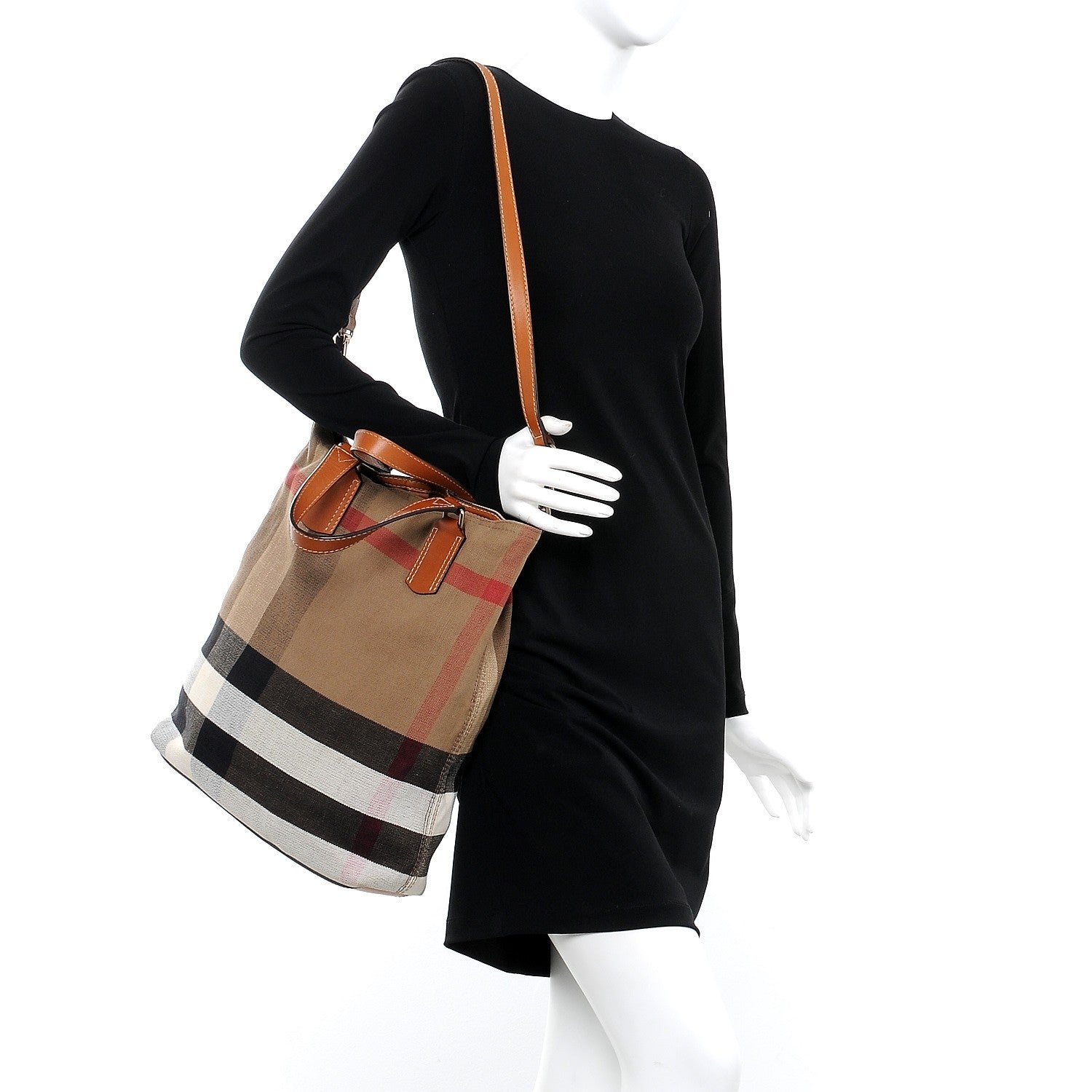 Burberry Canvas Mega Check Medium Tottenham Brit Tote Saddle Brown 2 of 9