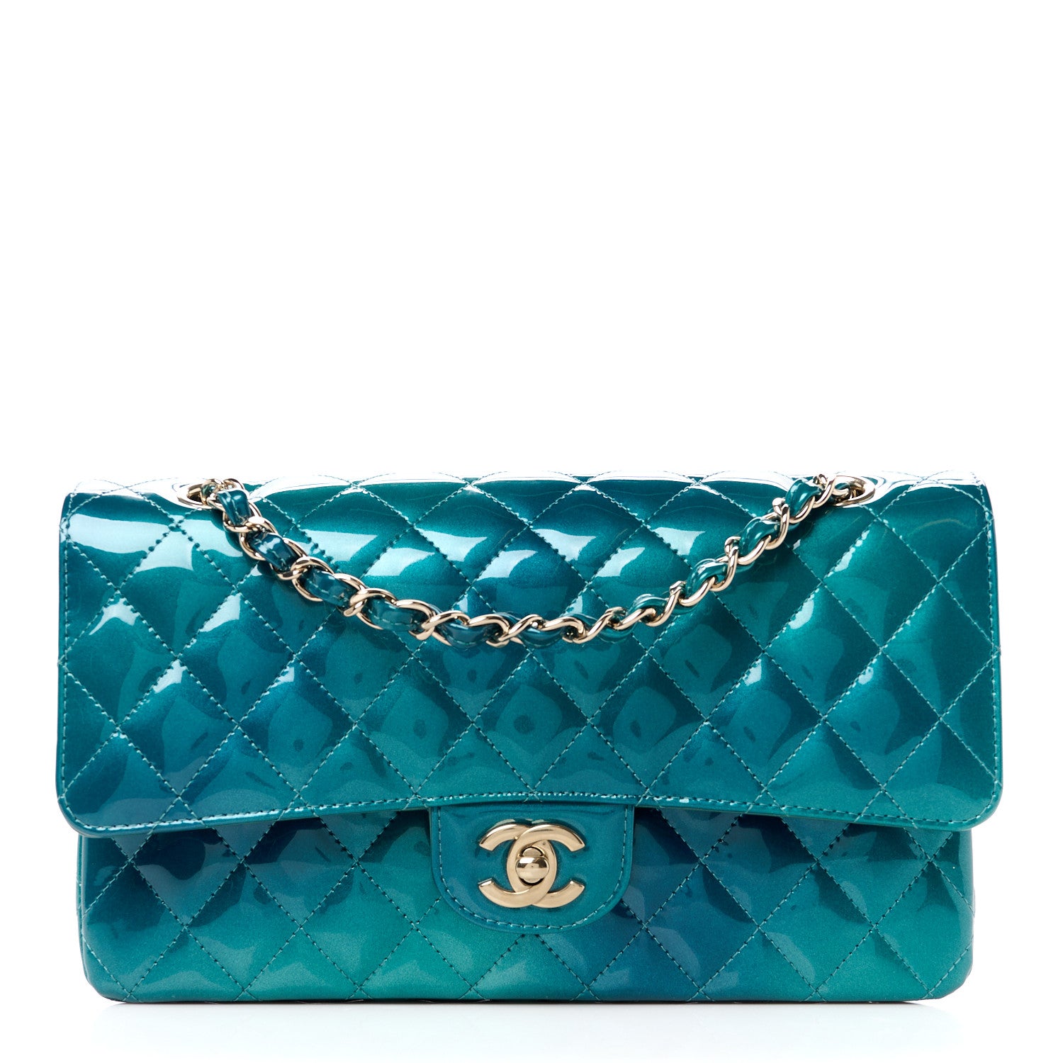 Chanel Shaded Patent Calfskin Quilted Medium Double Flap Green Blue 1 of 11