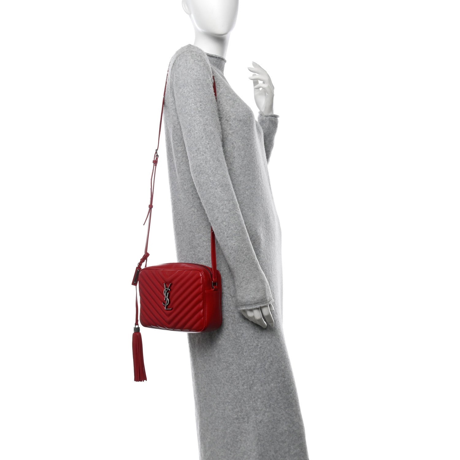 Saint Laurent Calfskin Matelasse Monogram Lou Camera Bag Red 2 of 7