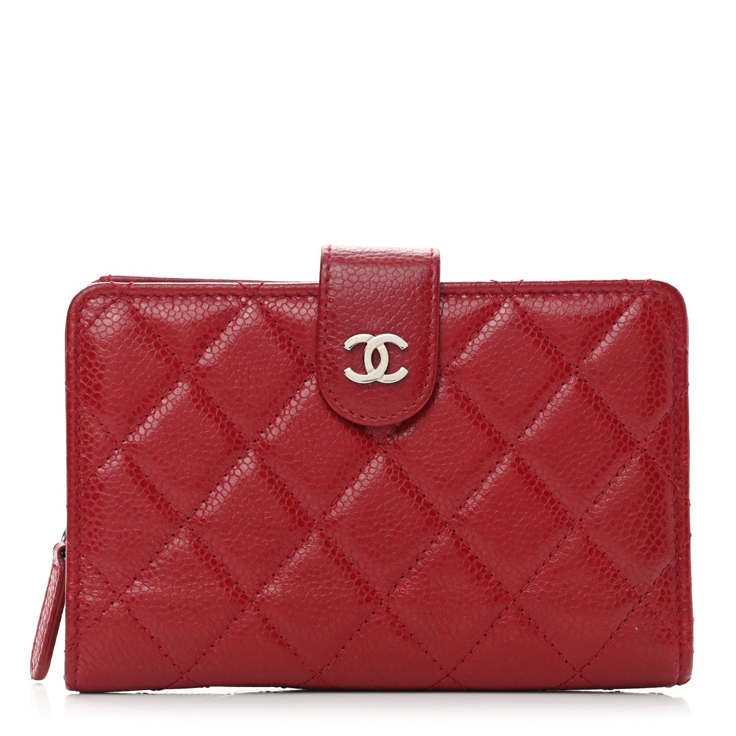 Caviar Quilted Zipped Pocket Wallet Red