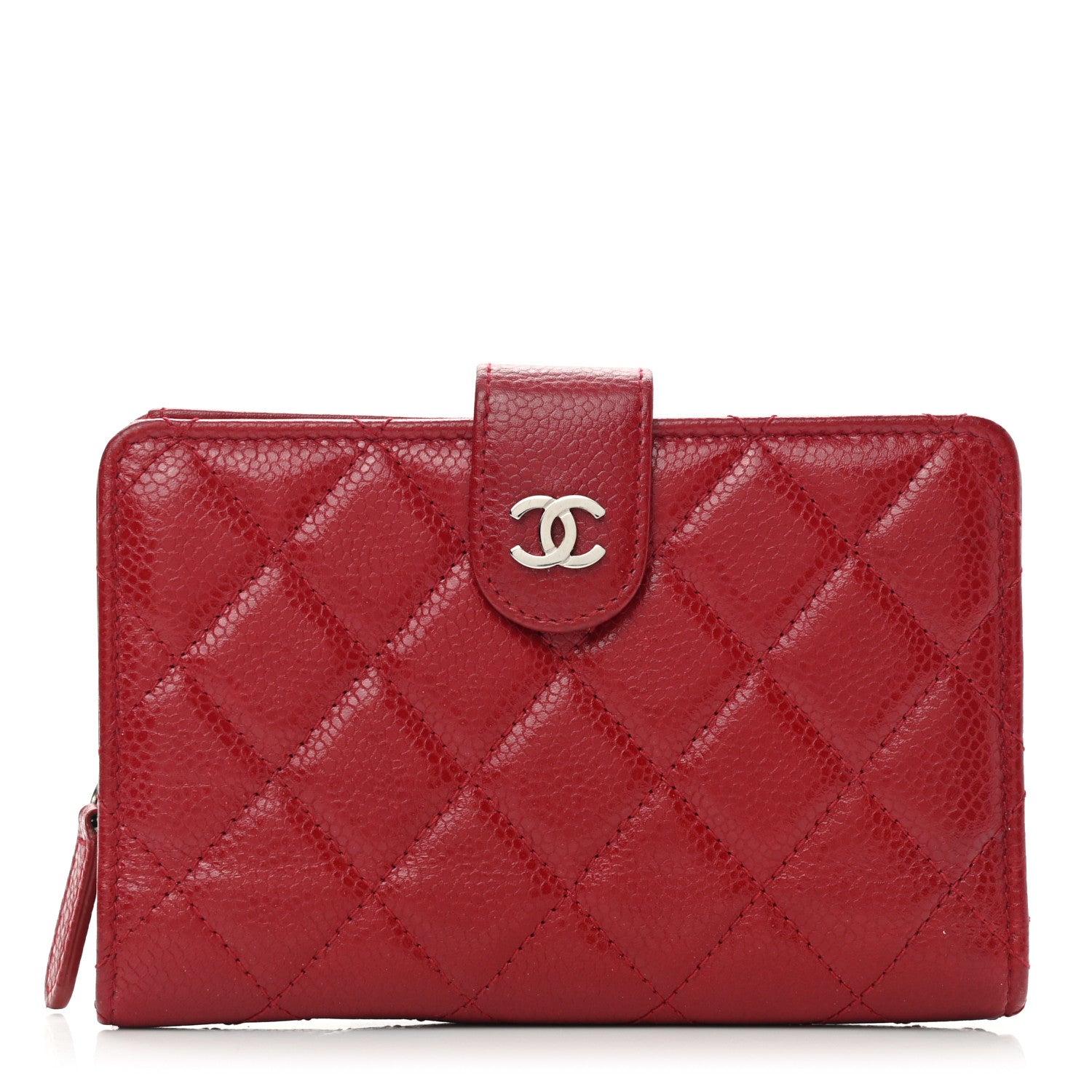 Chanel Caviar Quilted Zipped Pocket Wallet Red 1 of 10
